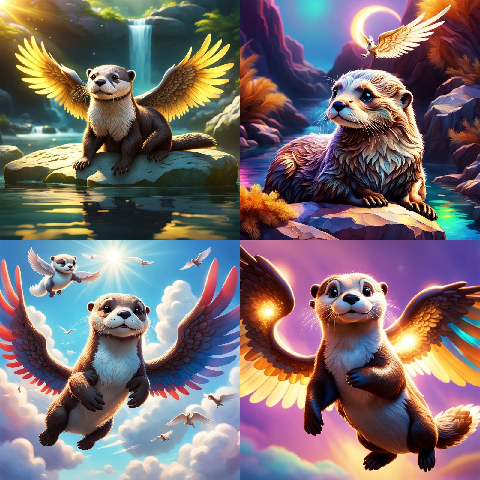 Otter with Angel Wings: 3D Digital Art