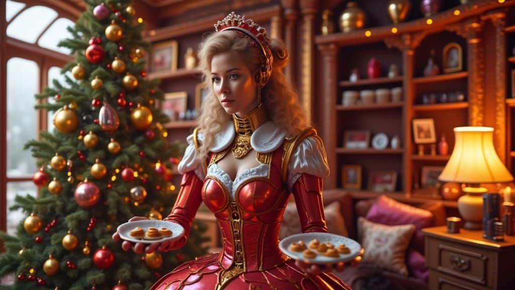 Festive Android Maid in Cozy Christmas Home