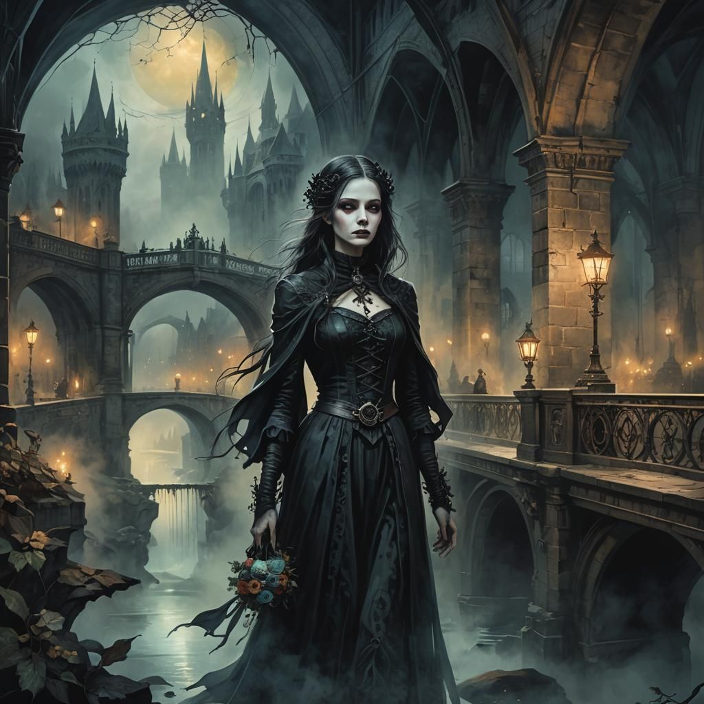 A woman in the Die Brücke art style, featuring whimsical and...