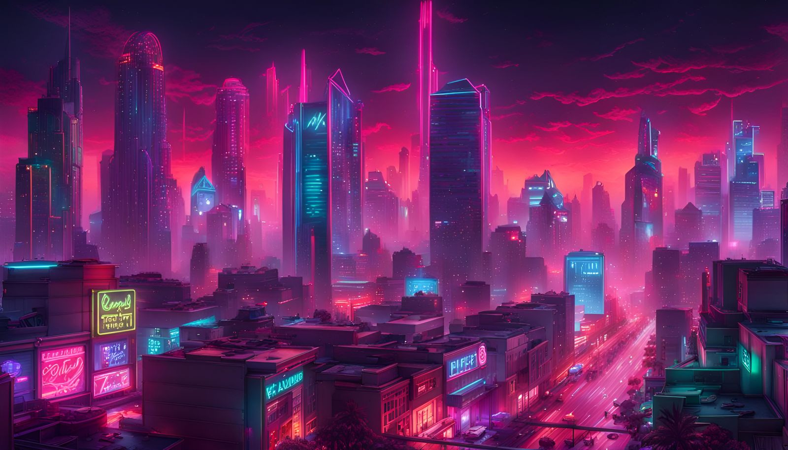 A Night Time Neon City-Scape (For Daily Challenge)  by @TDog E Dog