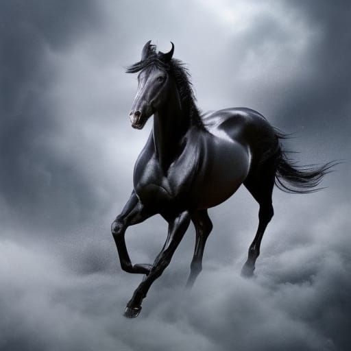 Black horse. Elegant, big, beautiful, majestic, running.