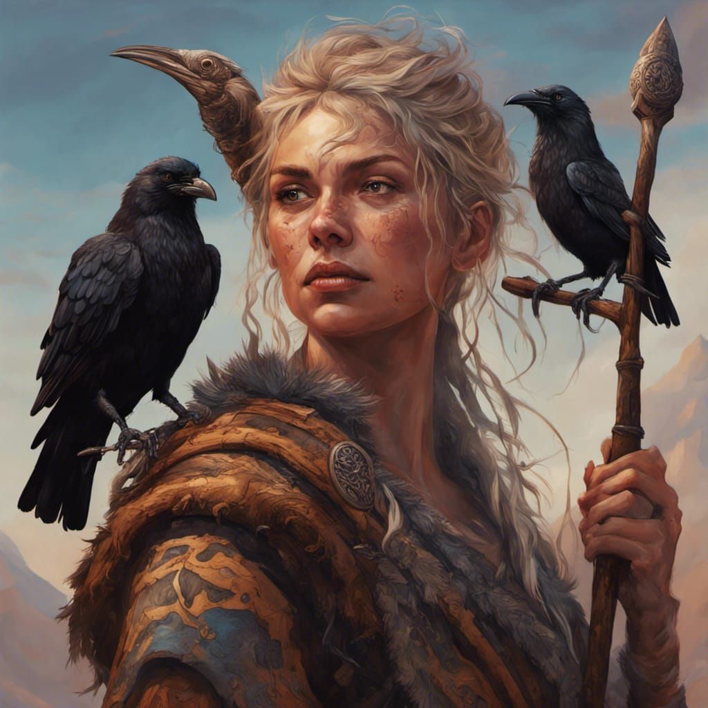 A Viking seeress with ravens on her shoulder - AI Generated Artwork ...