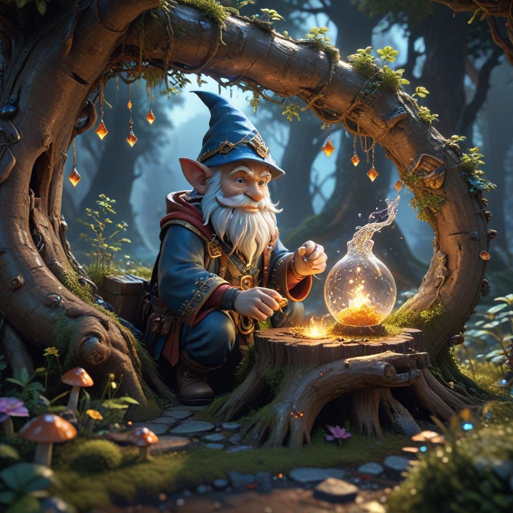 Gnome Alchemist Lab in Hollow Tree, 3D Anime Art