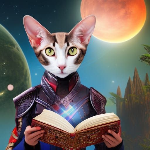 Space Cat reading book on alien planet - AI Generated Artwork ...