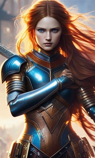 Warrior girl with wavy red hair 2