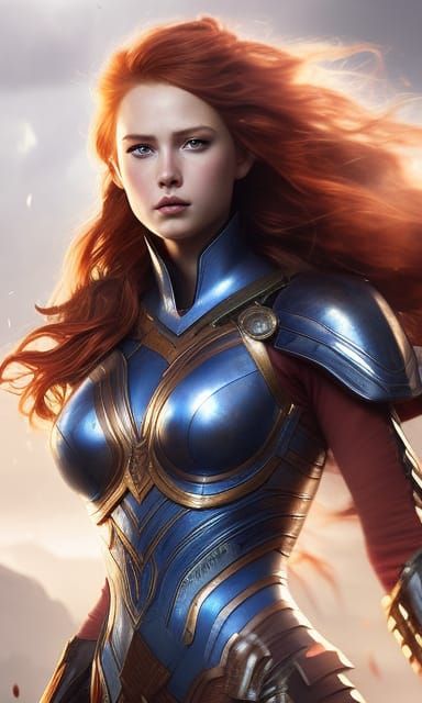 Warrior girl with wavy red hair 3