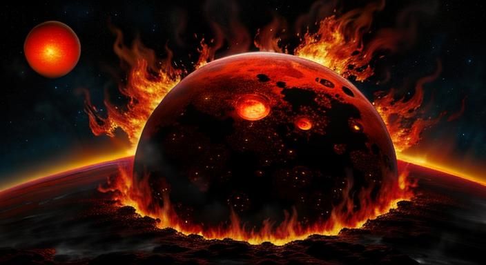 photographic 4K fiery cosmic monster devouring exoplanets