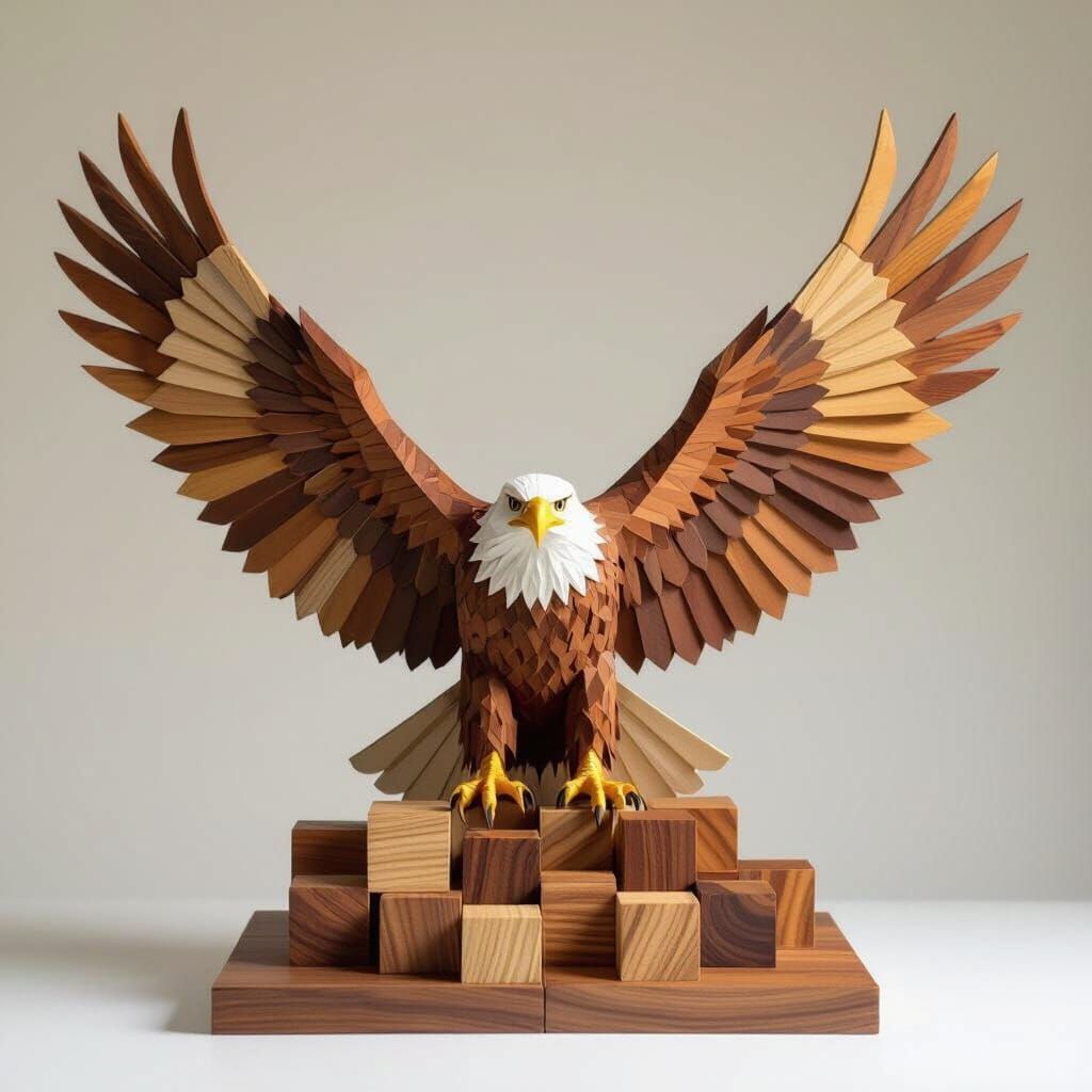 Wooden Eagle Sculpture Diorama in 3D