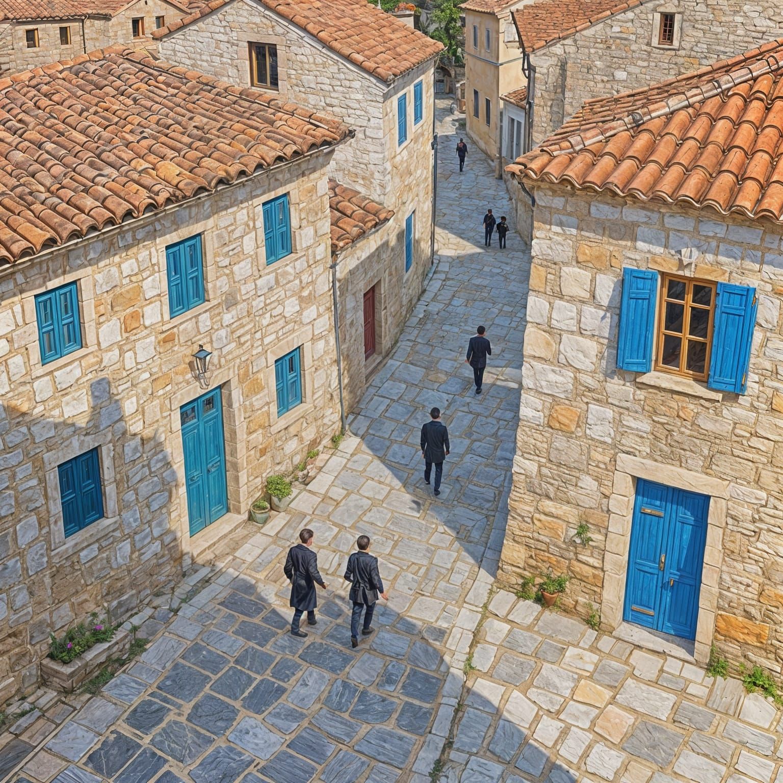 Mediterranean Village Street in Impasto Style