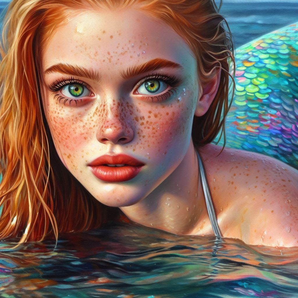 Ginger Hair & Freckled Skin Mermaid