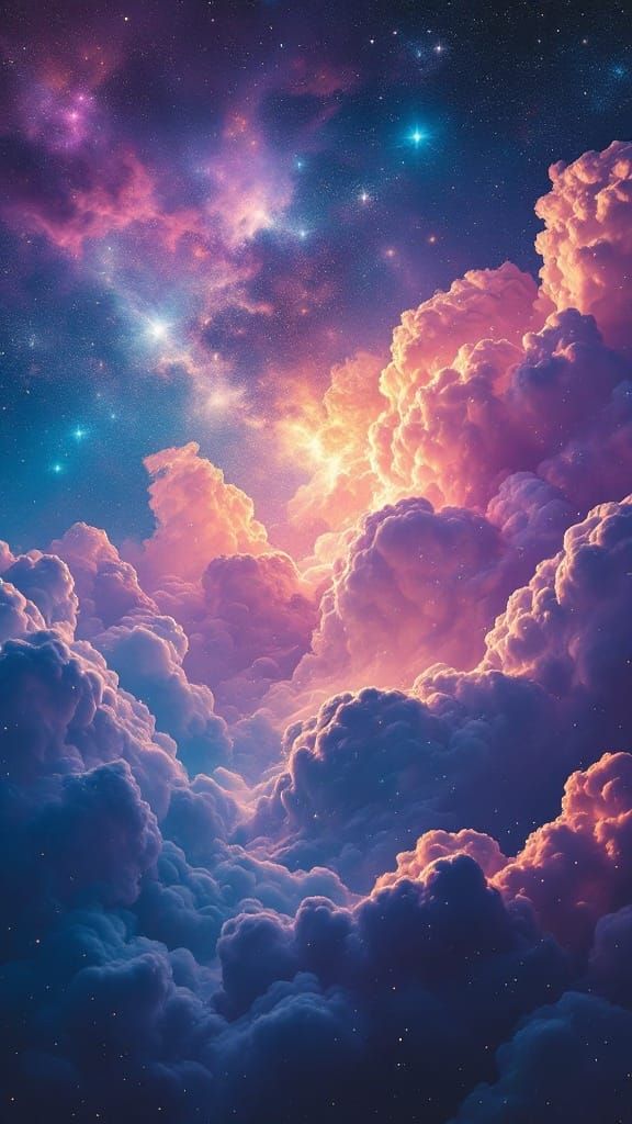 A majestic looking  space cloud with all different kinds of colours and stars 