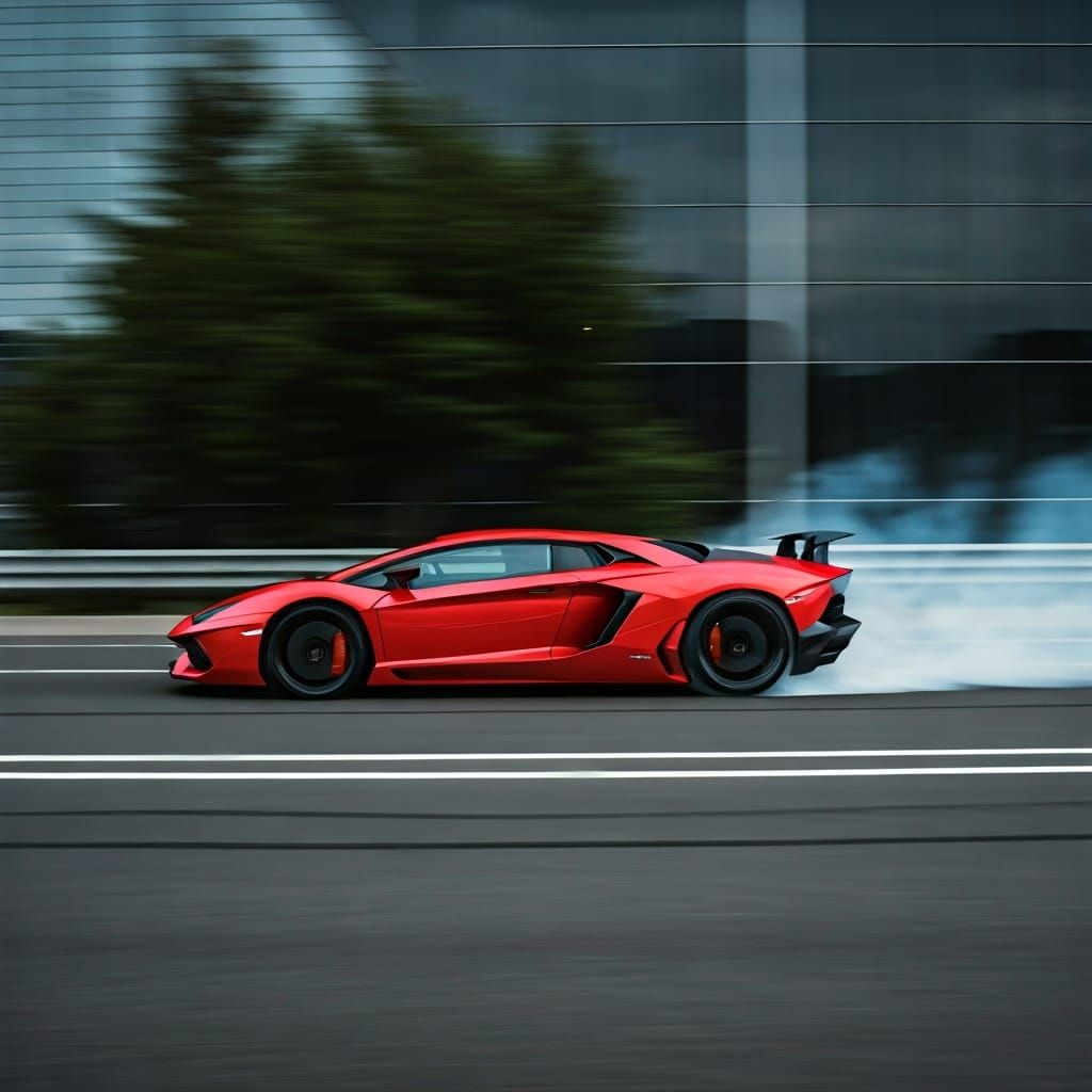 Red Lamborghini Races Through City Streets