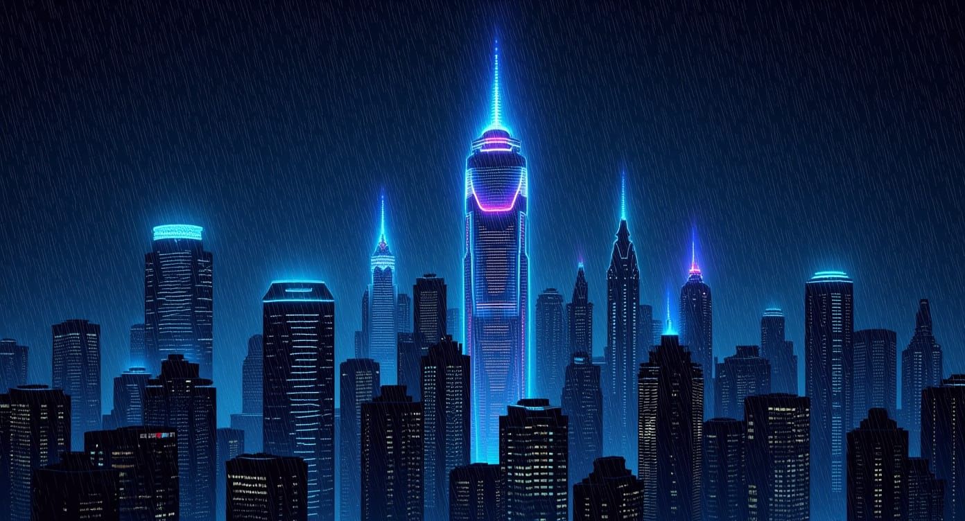 Cyberpunk Monsoon Cityscape with Neon Reflections
