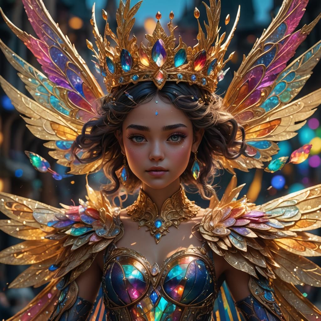 Fantasy Fairy with Iridescent Wings and Crown