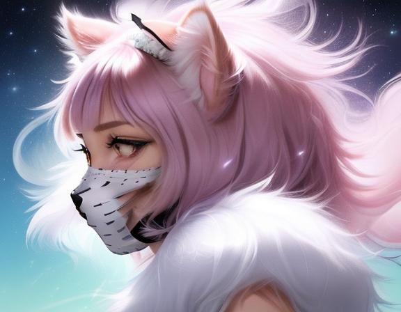Fractal Fur Cat-Girl Hybrid in Colorful Whimsical Art