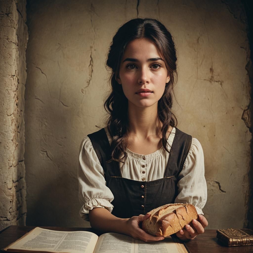 a beuatiful brunet girl sitting in front of the bible with m...