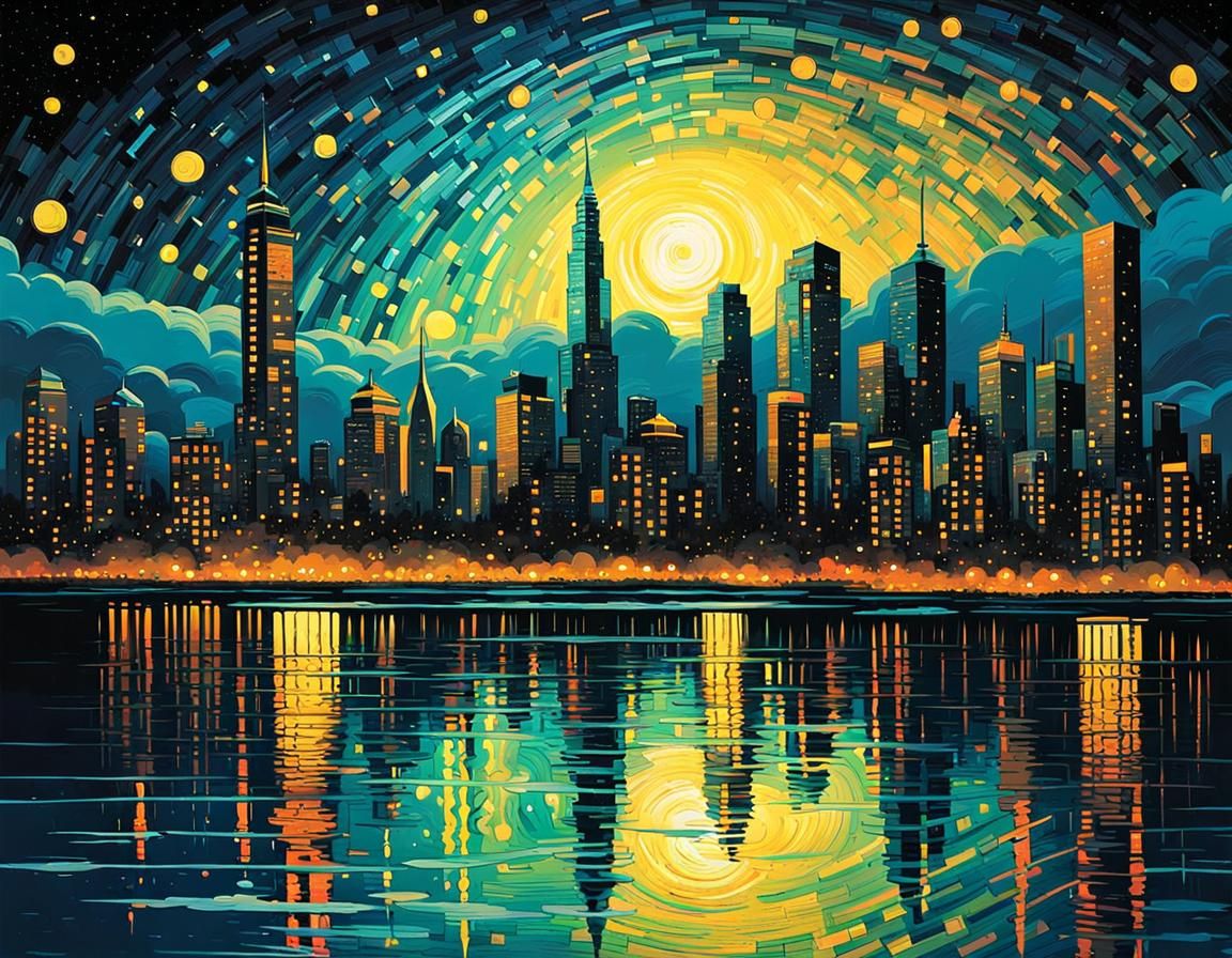 Starry Night Cityscape - AI Generated Artwork - NightCafe Creator