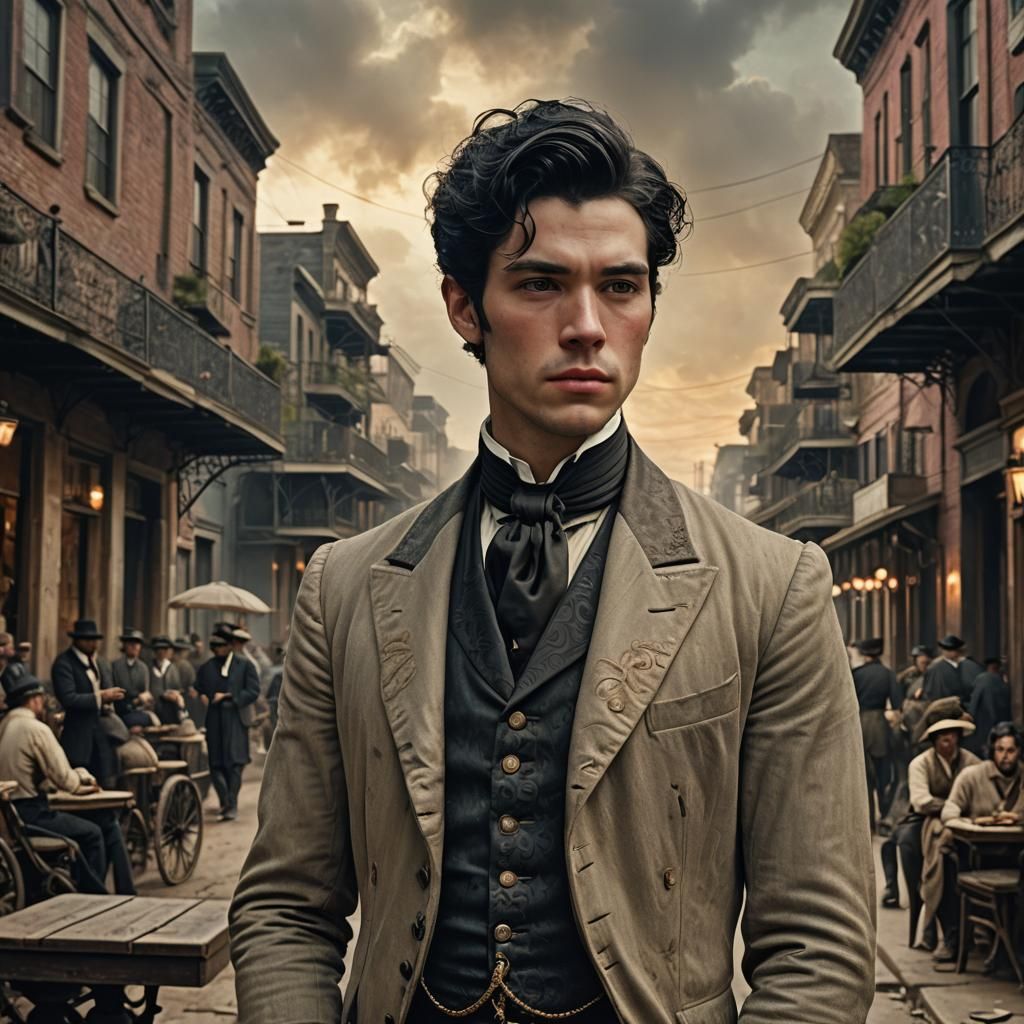 1880s young wealthy New Orleans man with black hair and pale...