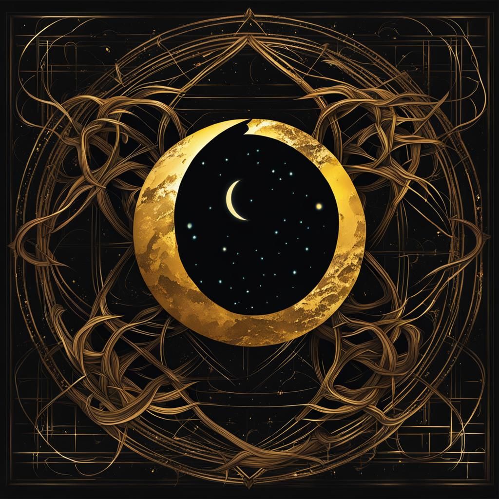 dark night with full eclipse entwined with golden