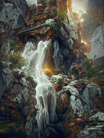 Rocky Mountainside waterfall  by @spitfire