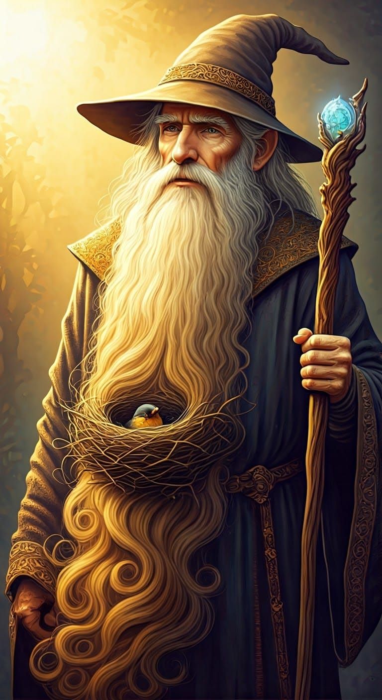 Merlin with his whimsical bird nest beard  by @B4ttle C4t