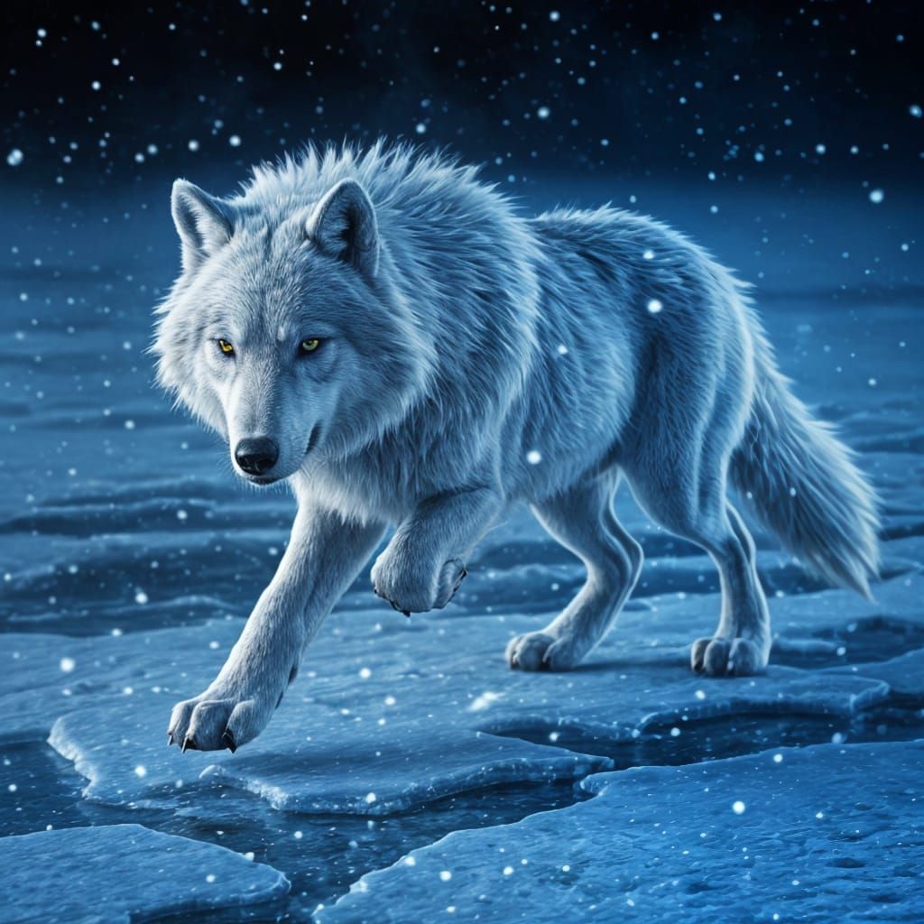 wolf run in the land of ice  by @CrystalAnimal