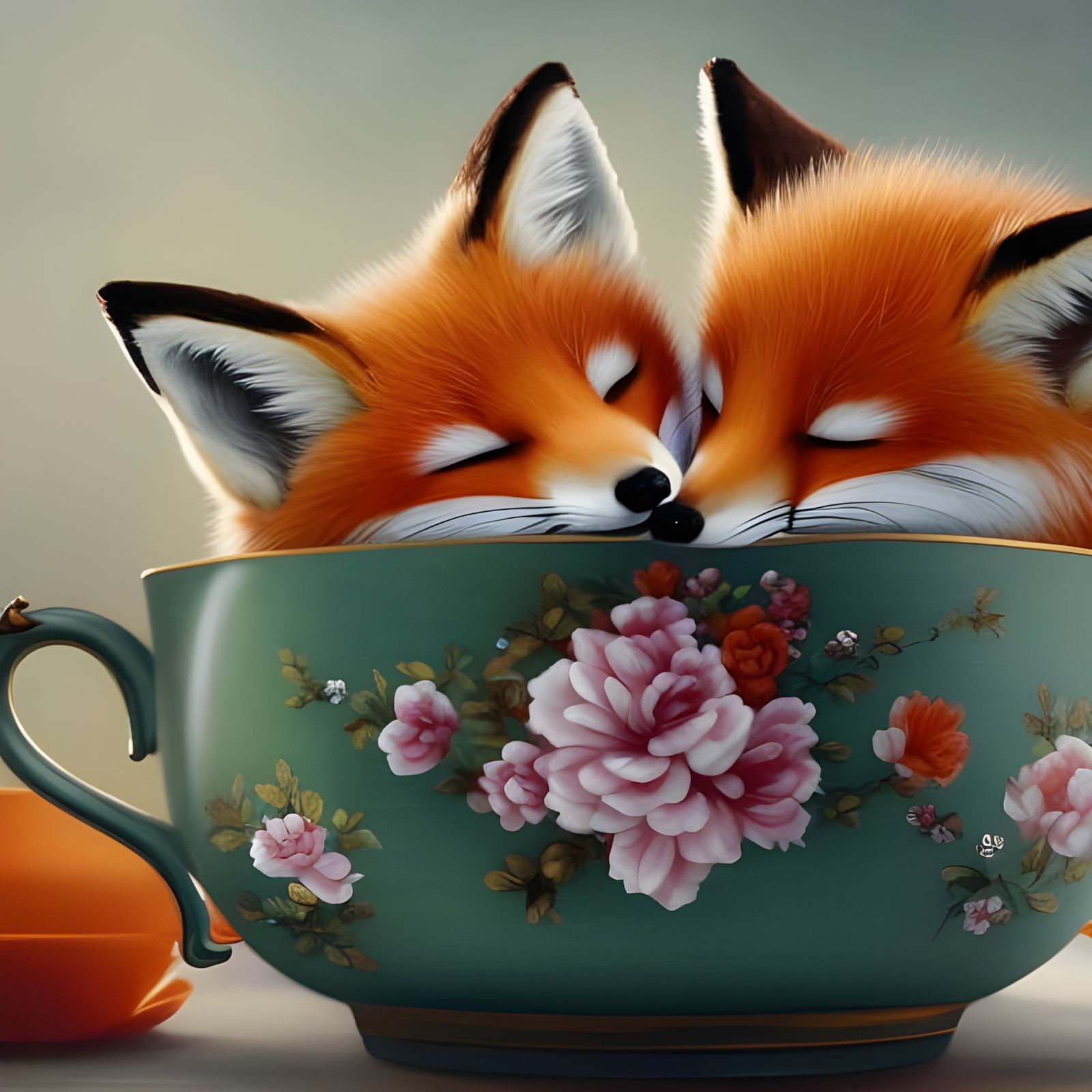 Cute Foxes in Teacups  by @Zia