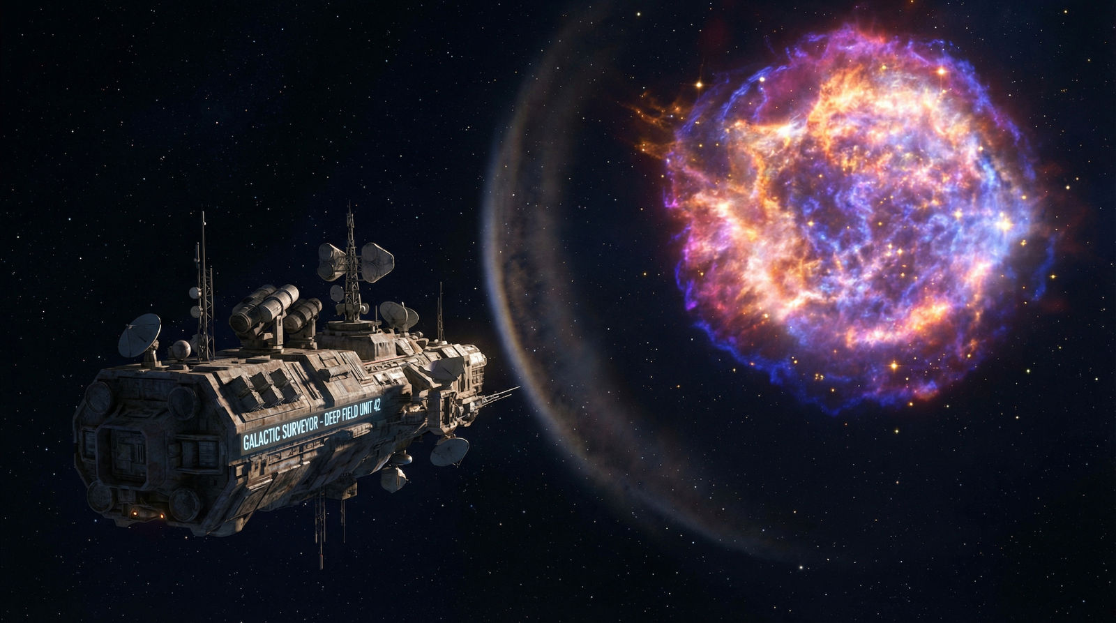 Science and Exploration Space Ship Observing and Measuring A Supernova from 3 Light Years