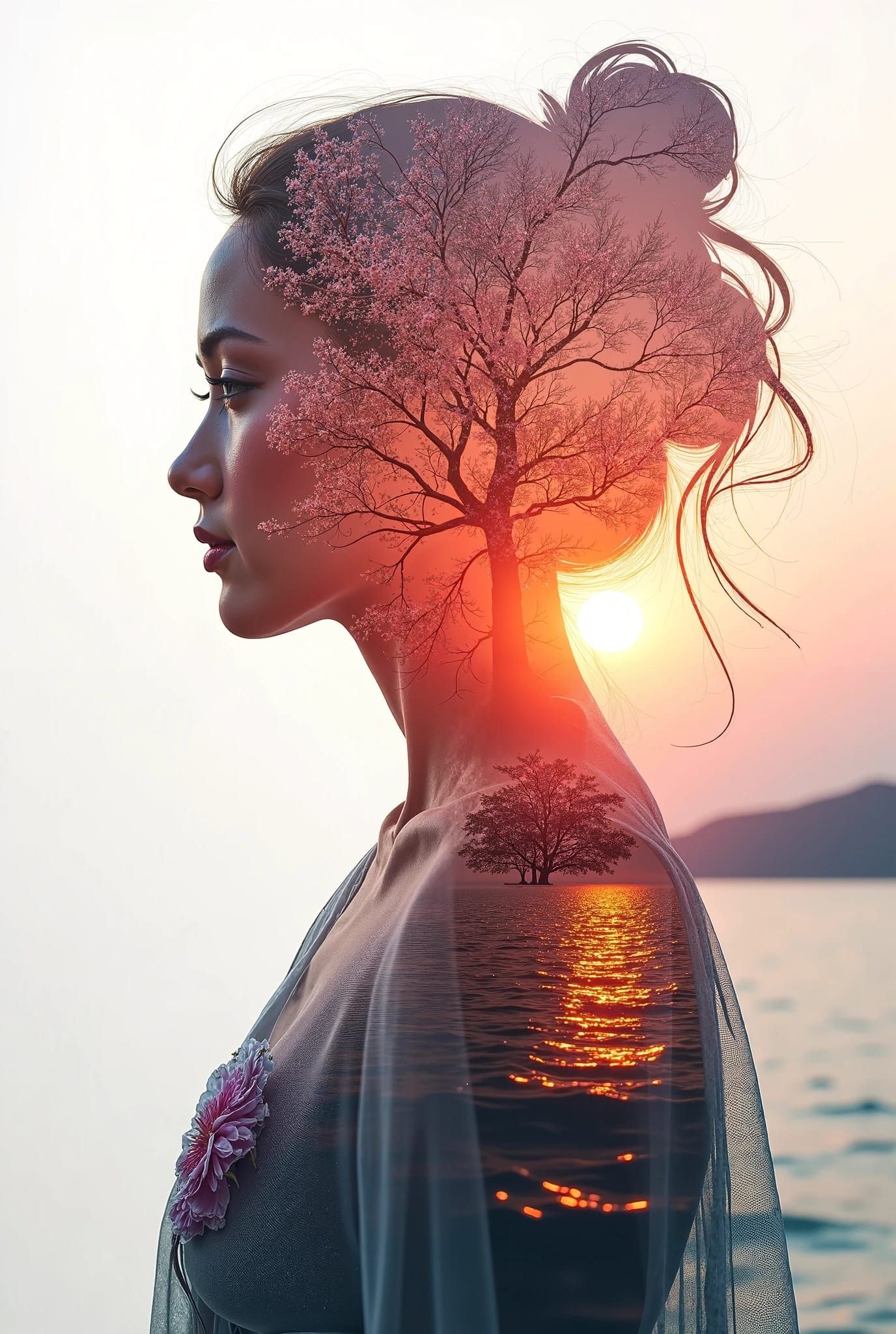 A beautiful double exposure that combines an goddess