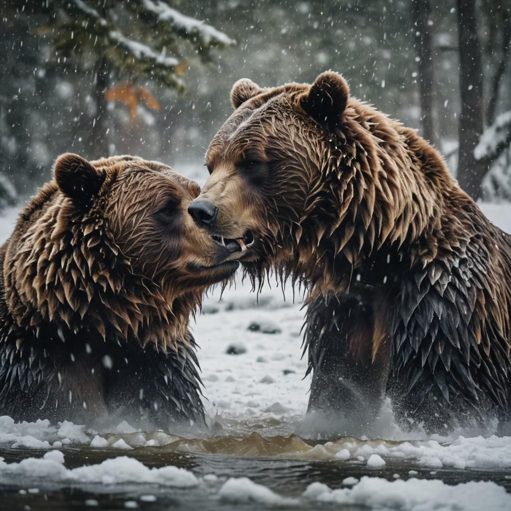 Huge Bear in Hot water heaviest feathers Kissing closely in ...