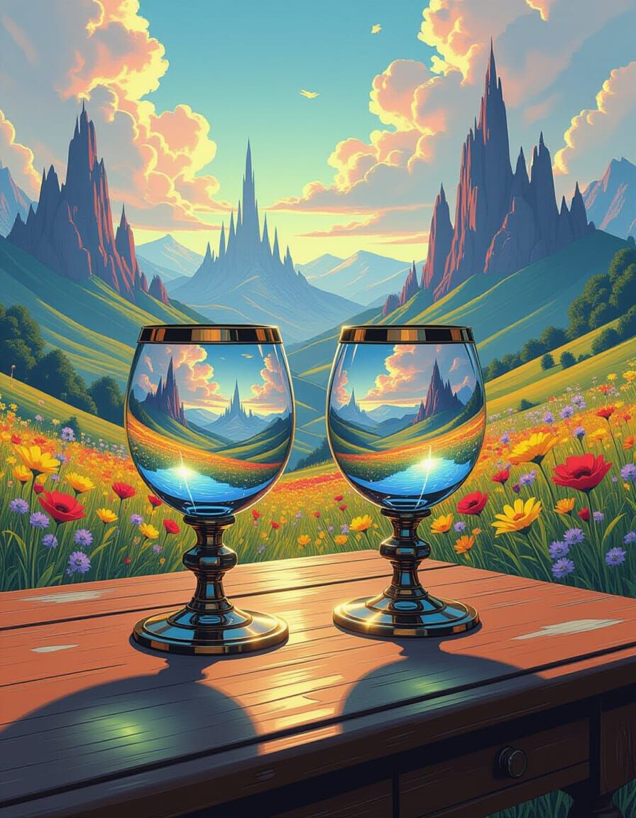 Large glasses from which you can see a wild and magical landscape  by @Linda