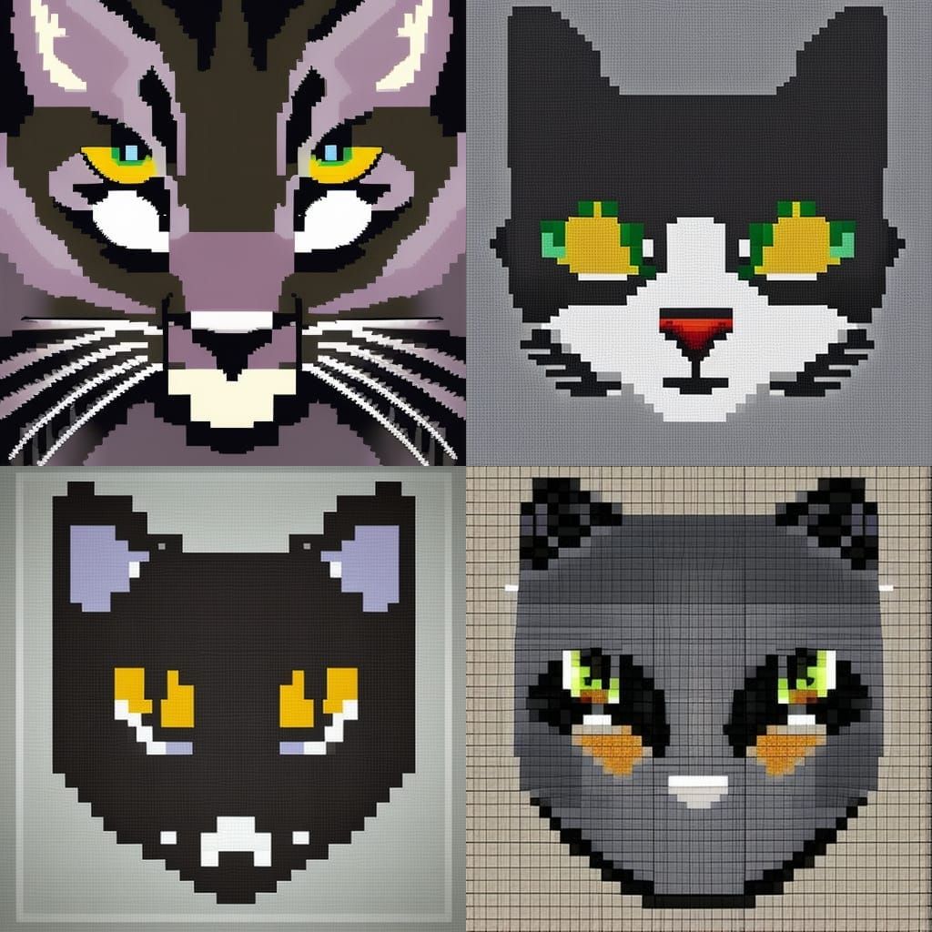 Beautiful black cat face, pixel art, retro - AI Generated Artwork ...