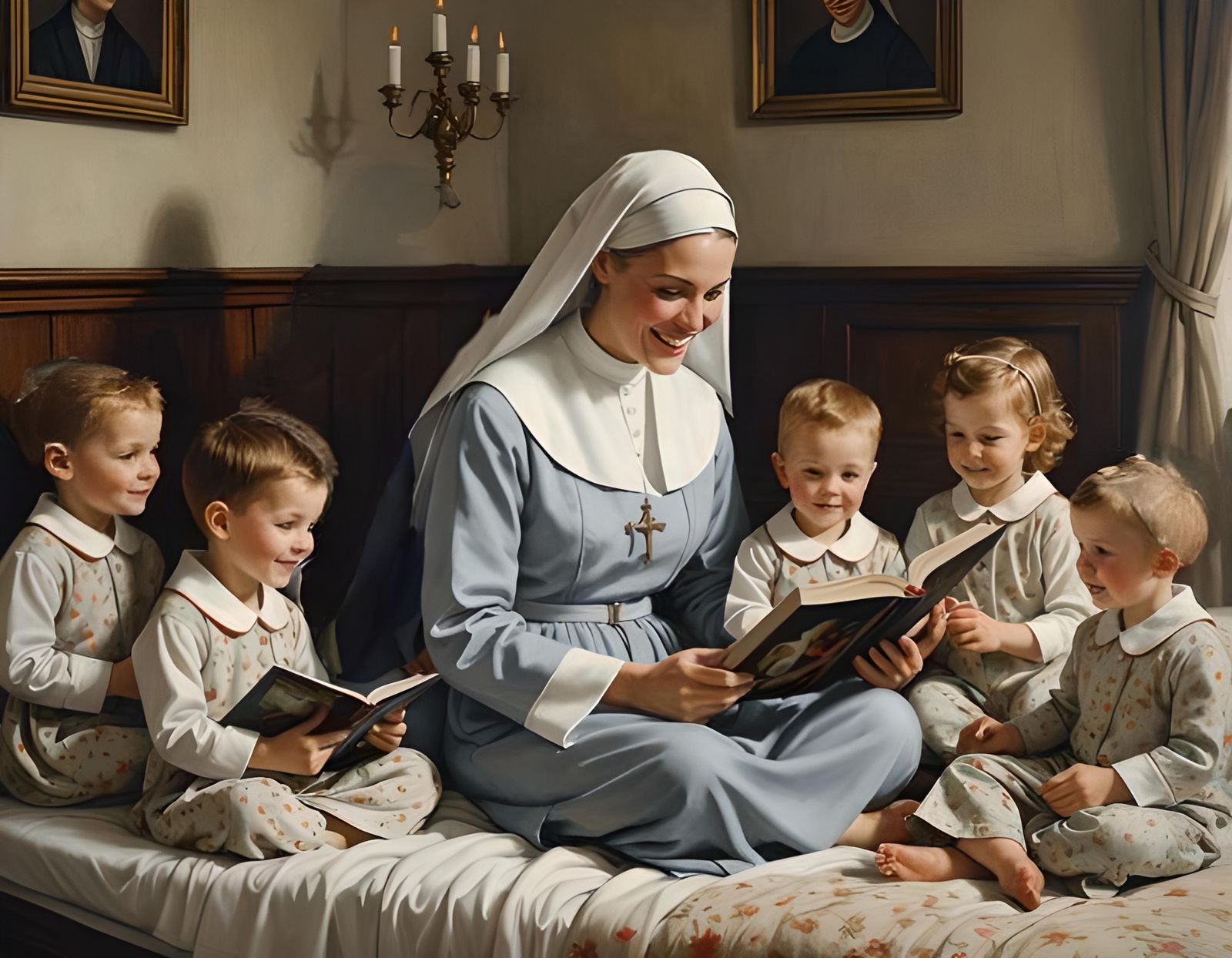 «Mother» is reading fairytales before bedtime at the orphana...