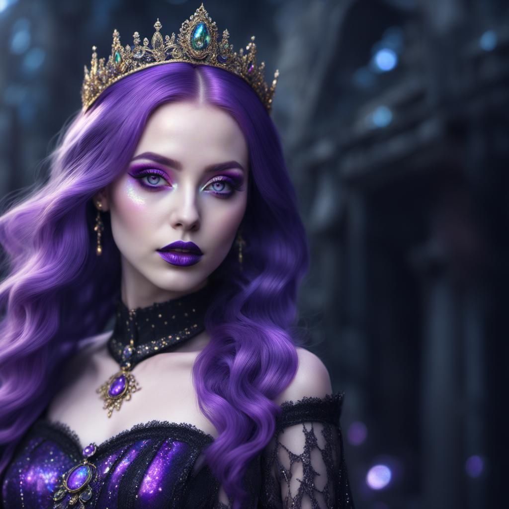 Ethereal gothic princess with purple hair and purple eyeshadow and ...