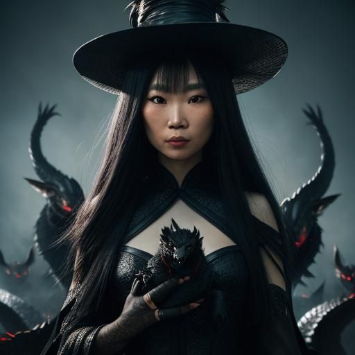 Witch with Black Dragons - AI Generated Artwork - NightCafe Creator