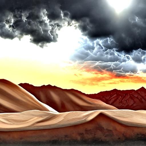 Desert terrain with storms