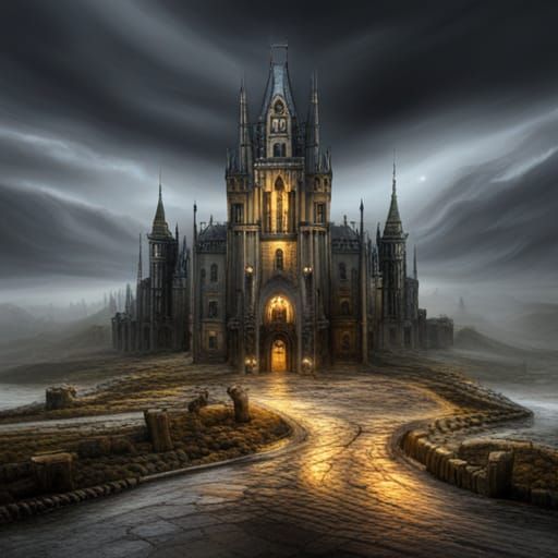 a haunting castle in the style of zdzlaw bekinski, james gur...