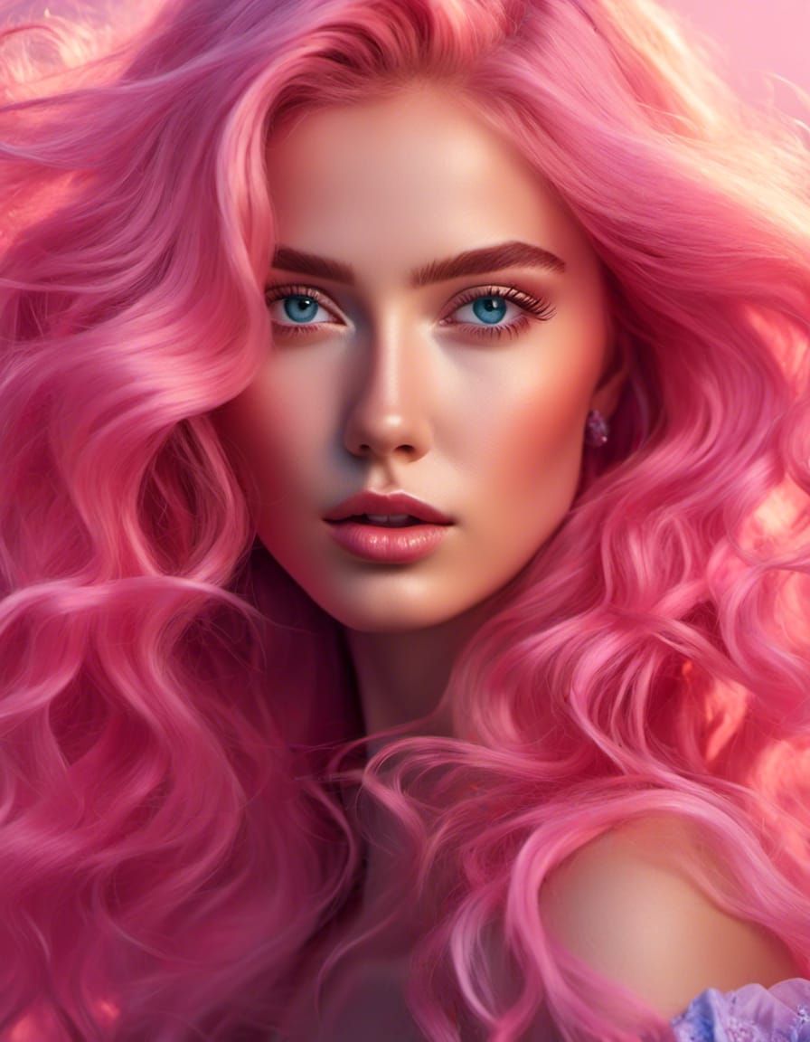  <lora:RealisticPortrait:1.0> portrait of pink wavy hair girl