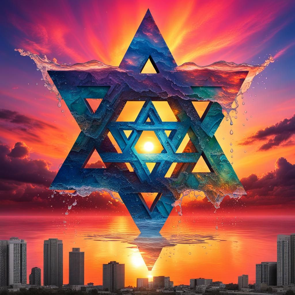 Sunset Cityscape with Star of David