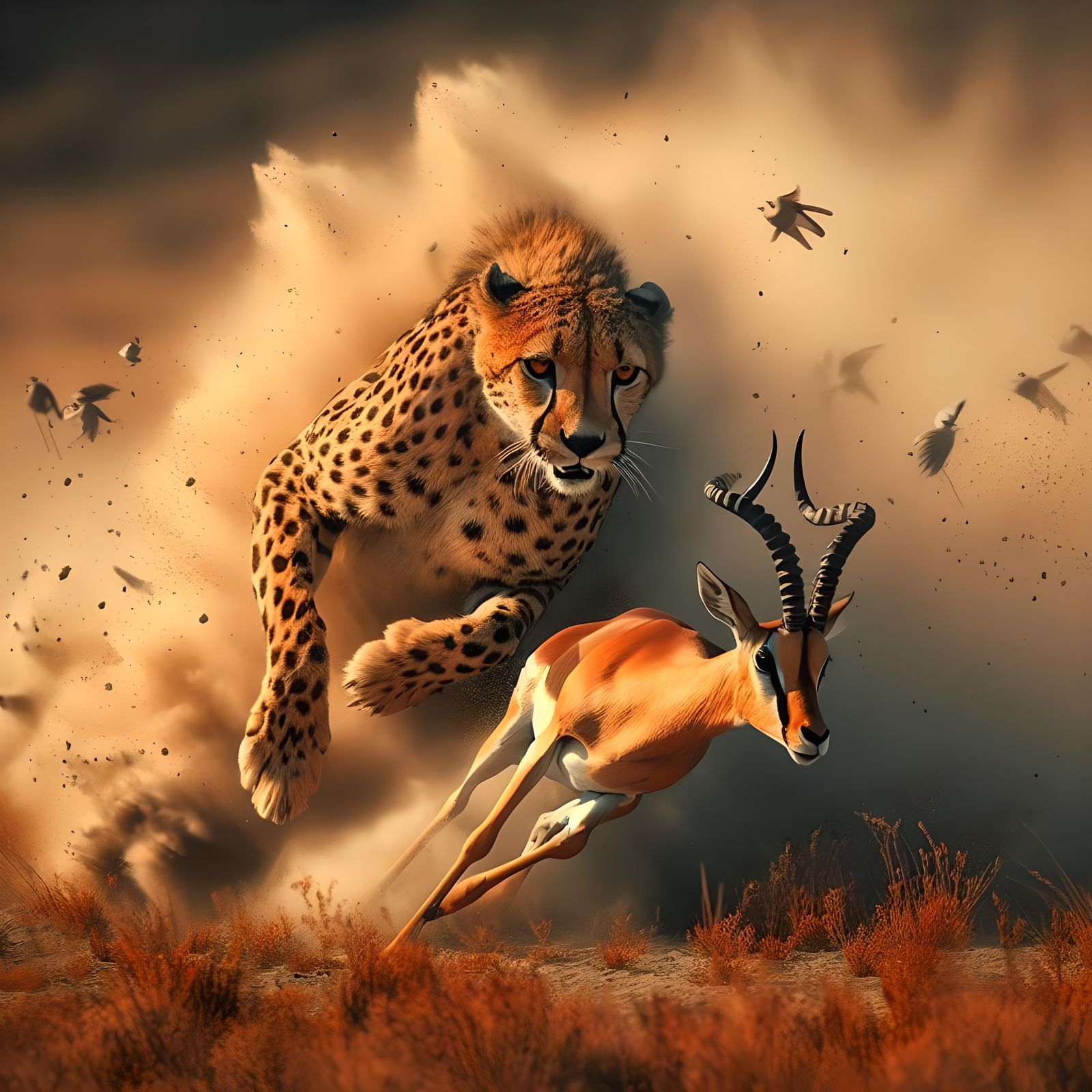 A fabulous action photograph of a cheetah chasing an impala