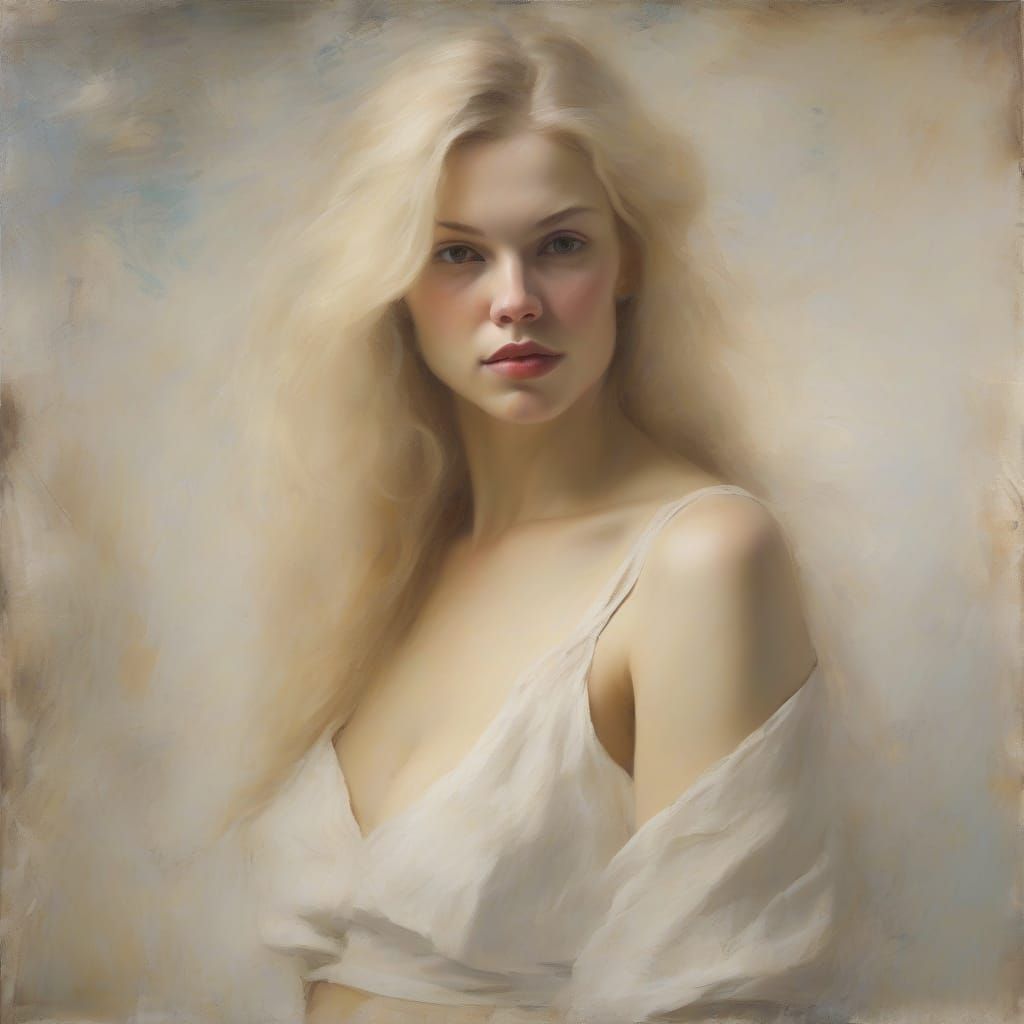 Genteel Visions: Half-Turned Blonde in Delicate Pastels