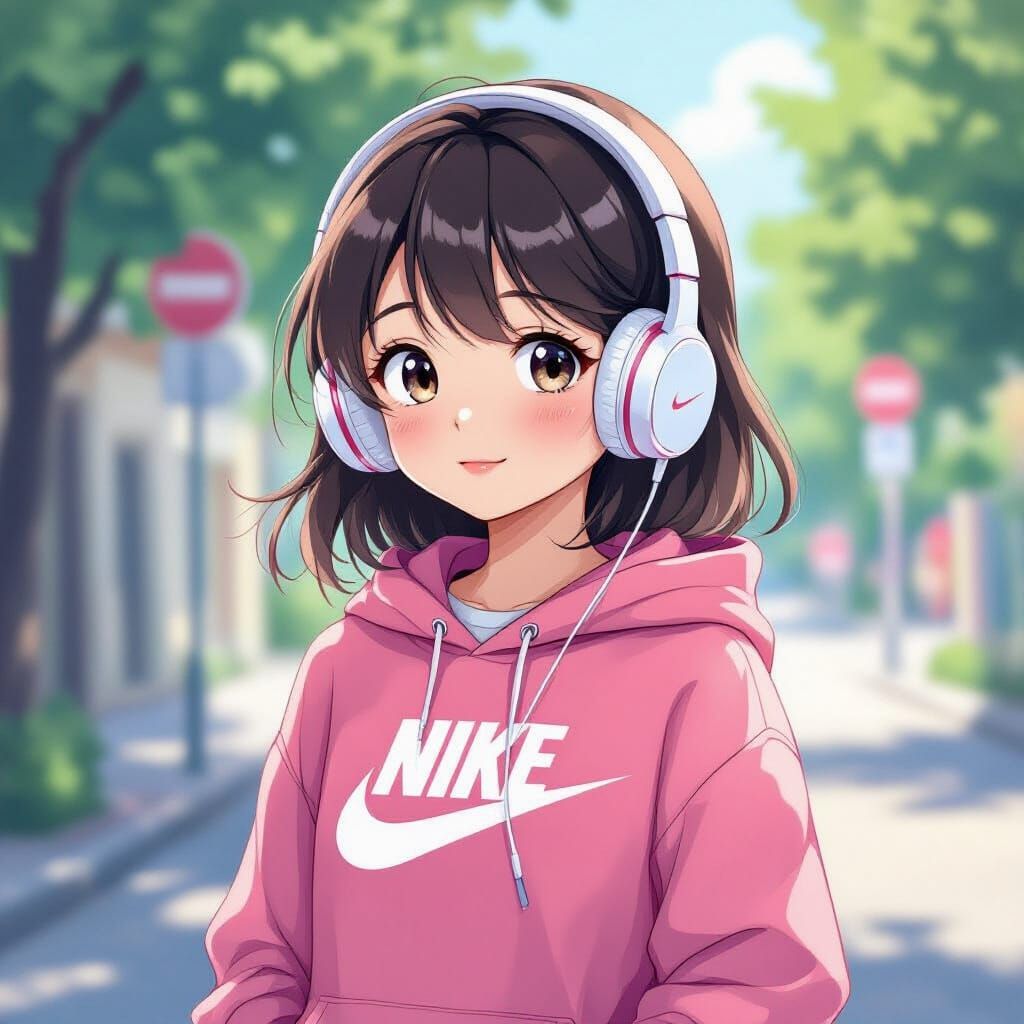 Girl in Pink Hoodie Listens to Music