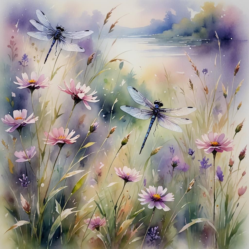 Wildflowers and Dragonflies  by @Chickadee