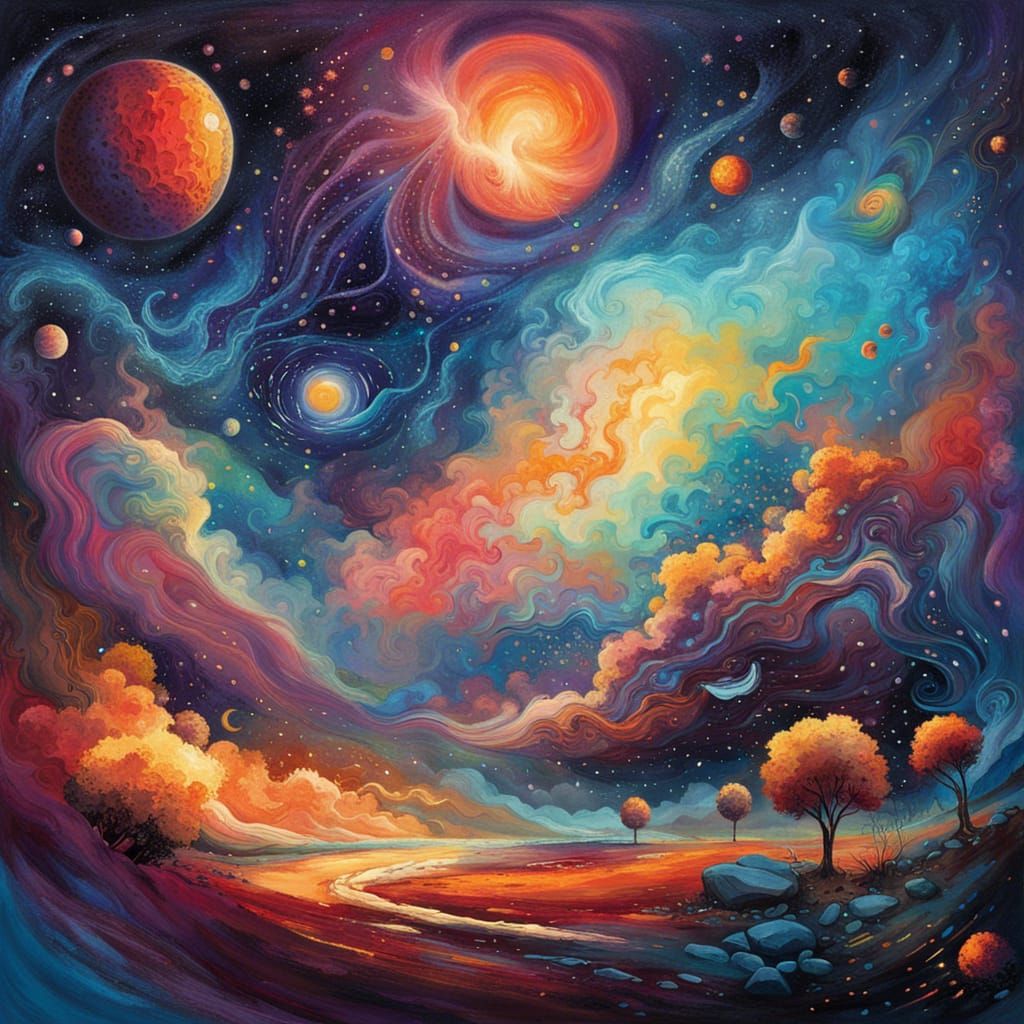 Cosmic Landscape with Nebulae and Stars