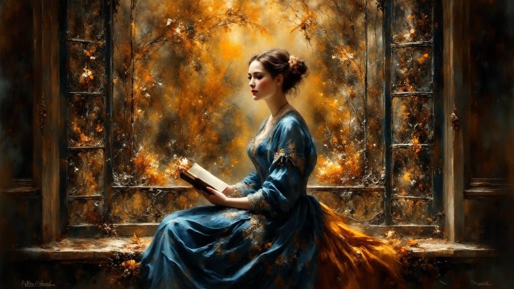 Adolphe Alexandre Lesrel_La tapisserie derrière la femme avec son livre est basée sur un exemple flamand du XVe siècle représentant la libération de Saint-Georges_025