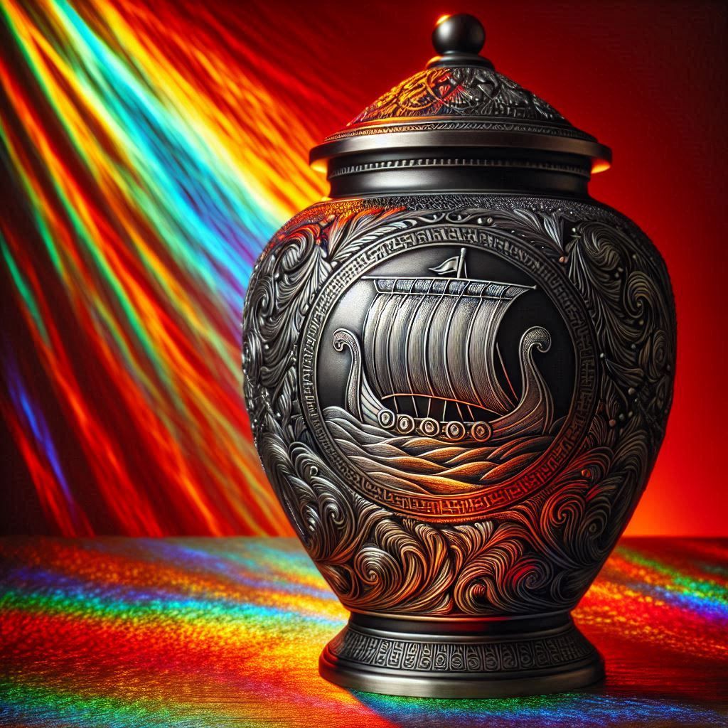 Urn Black Matte Viking ship