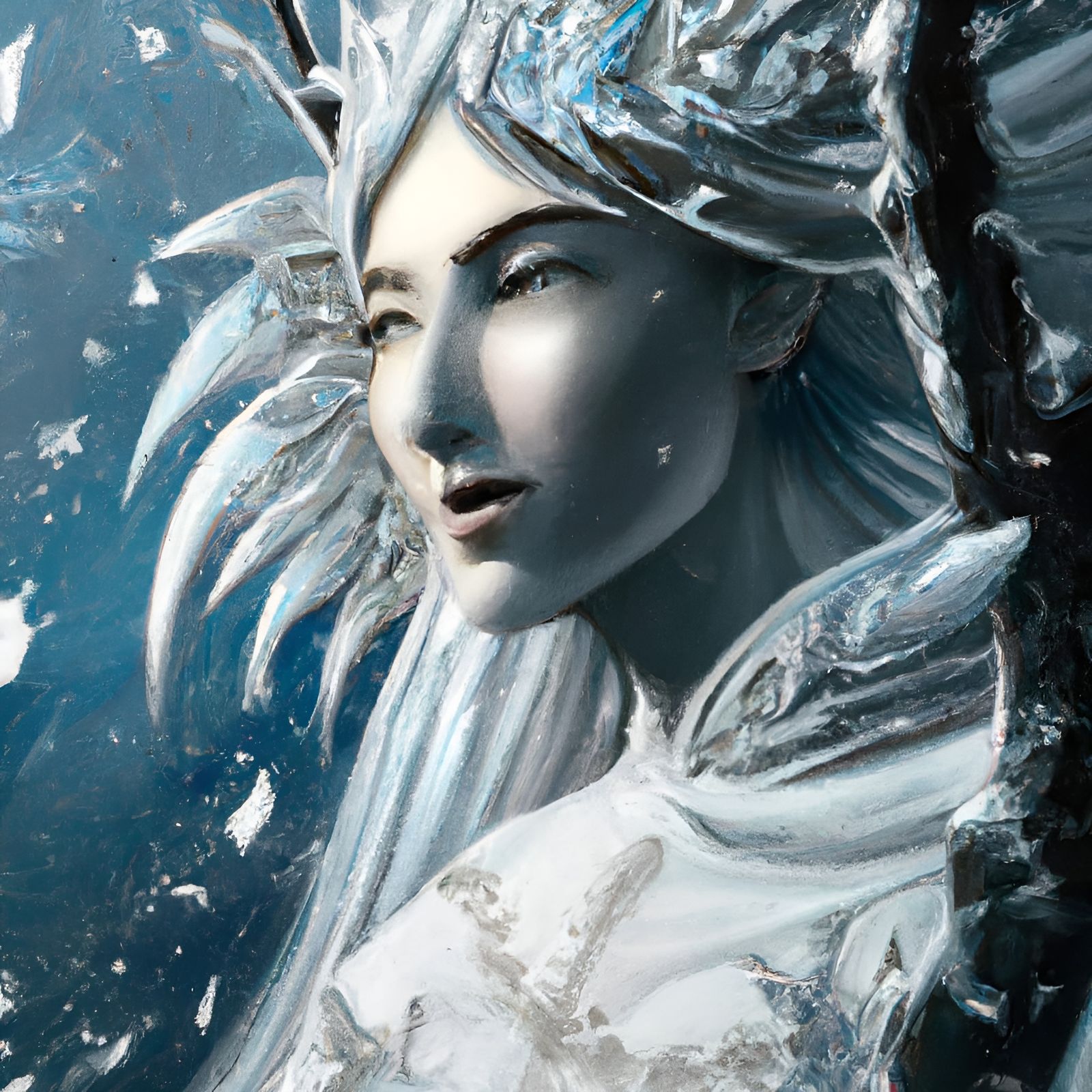Chione Goddess of Winter. Hair in a bouffant and eyes are st...