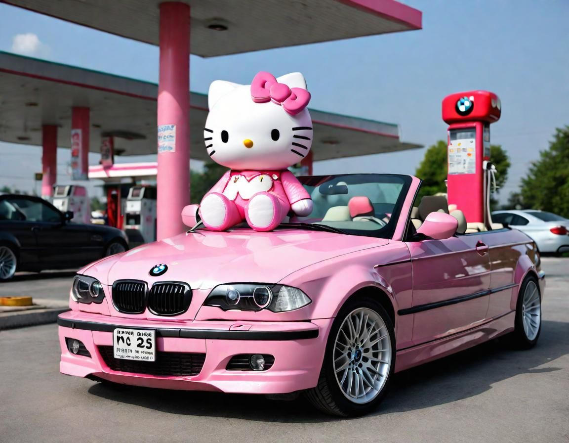 Hello Kitty in Neo Tokyo on Pink BMW