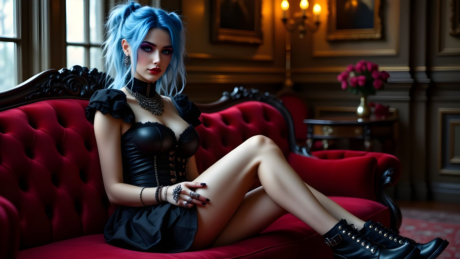 Goth woman lounging  by @Lavidion