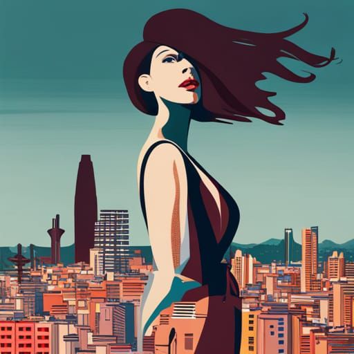 beautiful woman in a barcelona cityscape in the style of sau...